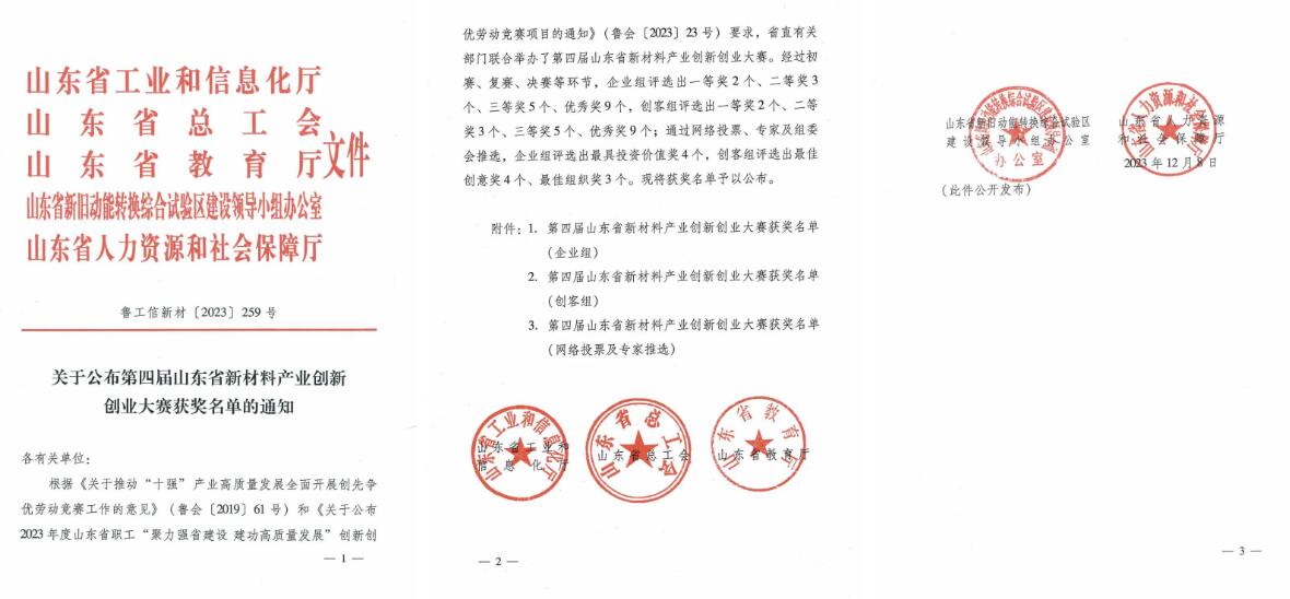 山东省新材料产业创新创业大赛